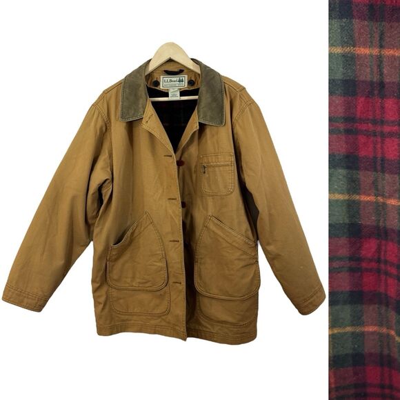 Vintage LL Bean X-Large Chore Barn Jacket Plaid Wool Flannel Lined Womens - Picture 1 of 16